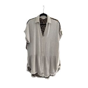 UMGEE Linen Blend Mixed Media Tunic Top Size Medium